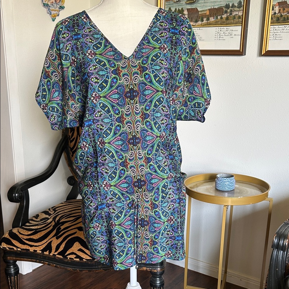 SW3 Bespoke Vibrant Patterned bathing suit cover up. 100% silk